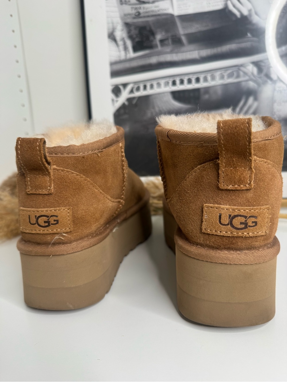 UGG Women's Chestnut Suede Platform Slip-On Shearling Slippers